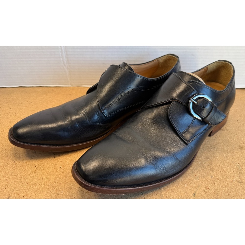 Mens Sz 10 Johnston & Murphy Black Monk Strap Leather Loafers Dress Shoes